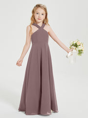 Robes de Demoiselles d'Honneur Junior Longues à Décolleté Grec Vintage Mauve