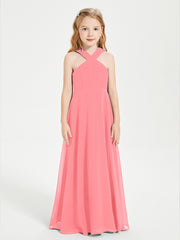 Robes de Demoiselles d'Honneur Junior Longues à Décolleté Grec Pastèque
