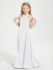 Robes de Demoiselles d'Honneur Junior Longues à Décolleté Grec Blanc