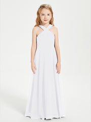 Robes de Demoiselles d'Honneur Junior Longues à Décolleté Grec Blanc