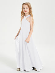 Robes de Demoiselles d'Honneur Junior Longues à Décolleté Grec Blanc