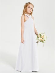 Robes de Demoiselles d'Honneur Junior Longues à Décolleté Grec Blanc