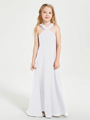 Robes de Demoiselles d'Honneur Junior Longues à Décolleté Grec Blanc