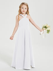 Robes de Demoiselles d'Honneur Junior Longues à Décolleté Grec Blanc