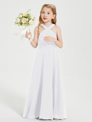Robes de Demoiselles d'Honneur Junior Longues à Décolleté Grec Blanc
