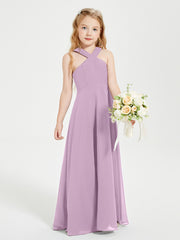 Robes de Demoiselles d'Honneur Junior Longues à Décolleté Grec Glycine