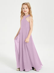Robes de Demoiselles d'Honneur Junior Longues à Décolleté Grec Glycine