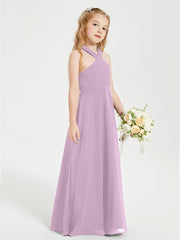 Robes de Demoiselles d'Honneur Junior Longues à Décolleté Grec Glycine