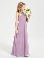 Robes de Demoiselles d'Honneur Junior Longues à Décolleté Grec Glycine