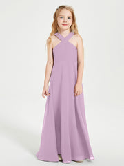 Robes de Demoiselles d'Honneur Junior Longues à Décolleté Grec Glycine