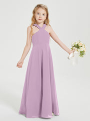 Robes de Demoiselles d'Honneur Junior Longues à Décolleté Grec Glycine