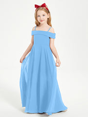 Chic Robes de Demoiselles d'Honneur Junior Hors de l'Épaule Bleu