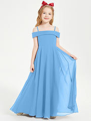 Chic Robes de Demoiselles d'Honneur Junior Hors de l'Épaule Bleu