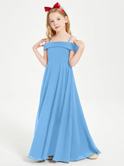 Chic Robes de Demoiselles d'Honneur Junior Hors de l'Épaule Bleu