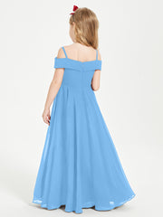 Chic Robes de Demoiselles d'Honneur Junior Hors de l'Épaule Bleu