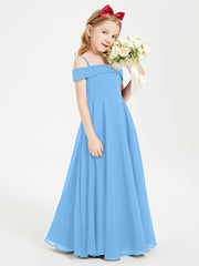 Chic Robes de Demoiselles d'Honneur Junior Hors de l'Épaule Bleu