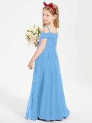 Chic Robes de Demoiselles d'Honneur Junior Hors de l'Épaule Bleu