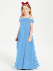 Chic Robes de Demoiselles d'Honneur Junior Hors de l'Épaule Bleu