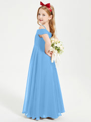 Chic Robes de Demoiselles d'Honneur Junior Hors de l'Épaule Bleu