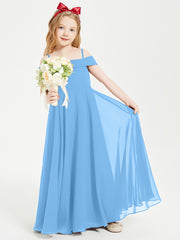 Chic Robes de Demoiselles d'Honneur Junior Hors de l'Épaule Bleu
