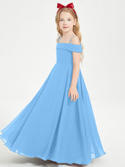 Chic Robes de Demoiselles d'Honneur Junior Hors de l'Épaule Bleu