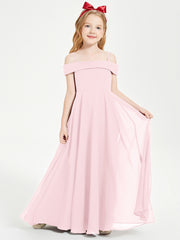 Chic Robes de Demoiselles d'Honneur Junior Hors de l'Épaule Rose Pâle