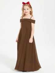 Chic Robes de Demoiselles d'Honneur Junior Hors de l'Épaule Brun