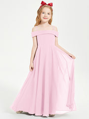 Chic Robes de Demoiselles d'Honneur Junior Hors de l'Épaule Rose Bonbon