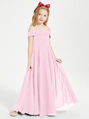 Chic Robes de Demoiselles d'Honneur Junior Hors de l'Épaule Rose Bonbon