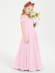 Chic Robes de Demoiselles d'Honneur Junior Hors de l'Épaule Rose Bonbon