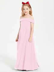 Chic Robes de Demoiselles d'Honneur Junior Hors de l'Épaule Rose Bonbon