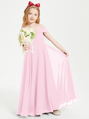 Chic Robes de Demoiselles d'Honneur Junior Hors de l'Épaule Rose Bonbon