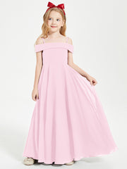 Chic Robes de Demoiselles d'Honneur Junior Hors de l'Épaule Rose Bonbon