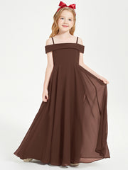 Chic Robes de Demoiselles d'Honneur Junior Hors de l'Épaule Chocolat