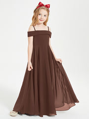 Chic Robes de Demoiselles d'Honneur Junior Hors de l'Épaule Chocolat