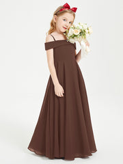 Chic Robes de Demoiselles d'Honneur Junior Hors de l'Épaule Chocolat