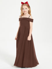 Chic Robes de Demoiselles d'Honneur Junior Hors de l'Épaule Chocolat