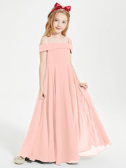 Chic Robes de Demoiselles d'Honneur Junior Hors de l'Épaule Corail