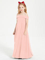 Chic Robes de Demoiselles d'Honneur Junior Hors de l'Épaule Corail