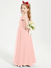 Chic Robes de Demoiselles d'Honneur Junior Hors de l'Épaule Corail