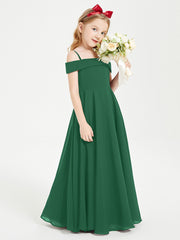 Chic Robes de Demoiselles d'Honneur Junior Hors de l'Épaule Vert Foncé