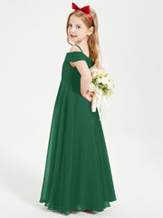 Chic Robes de Demoiselles d'Honneur Junior Hors de l'Épaule Vert Foncé