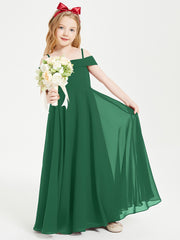 Chic Robes de Demoiselles d'Honneur Junior Hors de l'Épaule Vert Foncé