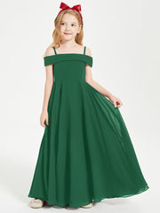 Chic Robes de Demoiselles d'Honneur Junior Hors de l'Épaule Vert Foncé