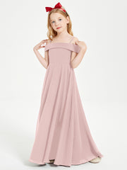 Chic Robes de Demoiselles d'Honneur Junior Hors de l'Épaule Rose Poudré