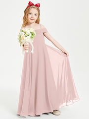 Chic Robes de Demoiselles d'Honneur Junior Hors de l'Épaule Rose Poudré
