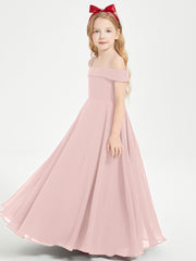 Chic Robes de Demoiselles d'Honneur Junior Hors de l'Épaule Rose Poudré