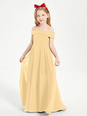 Chic Robes de Demoiselles d'Honneur Junior Hors de l'Épaule Or