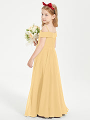 Chic Robes de Demoiselles d'Honneur Junior Hors de l'Épaule Or