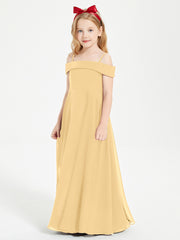 Chic Robes de Demoiselles d'Honneur Junior Hors de l'Épaule Or